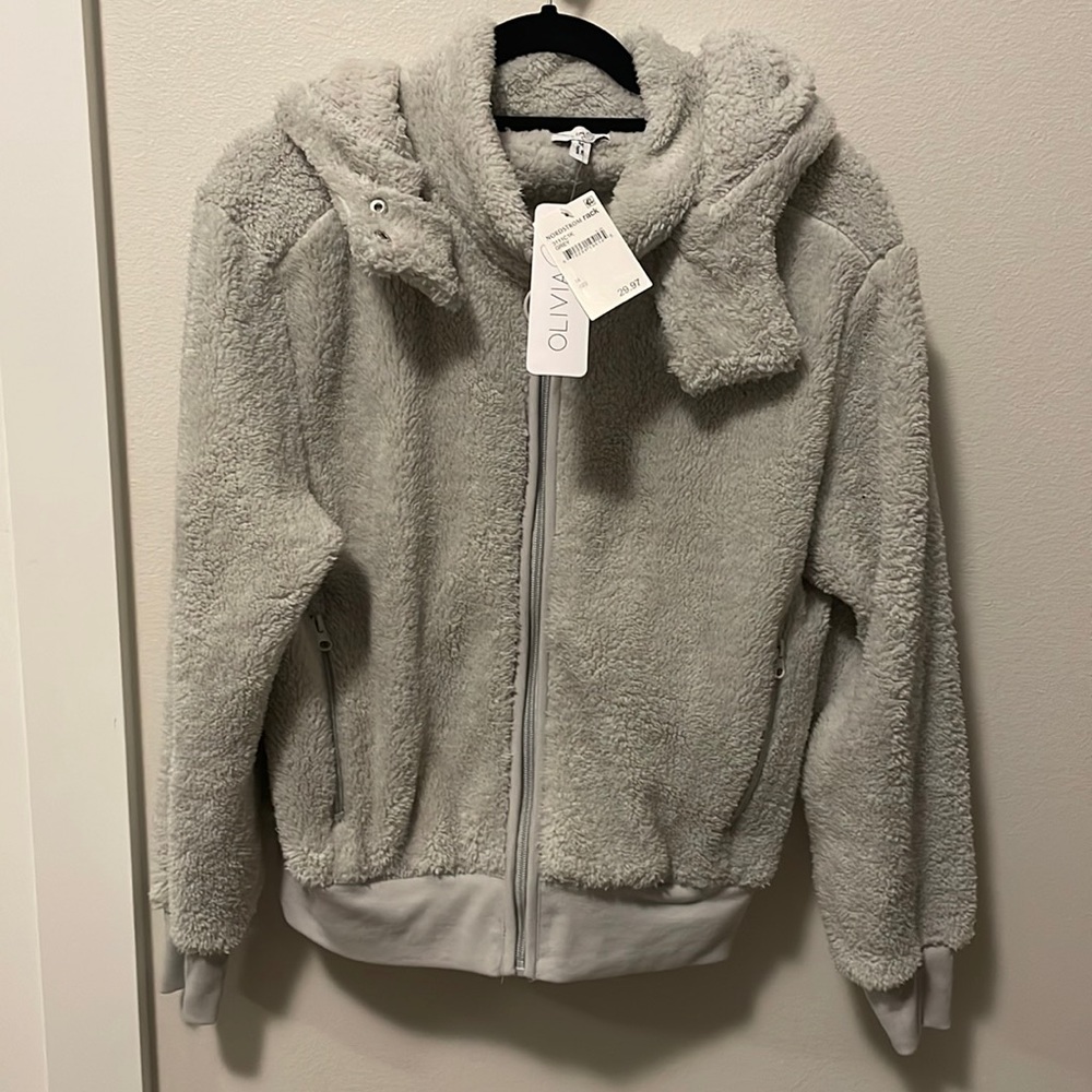 NWT Grey Olivia Sky Full Zip Sherpa Jacket
